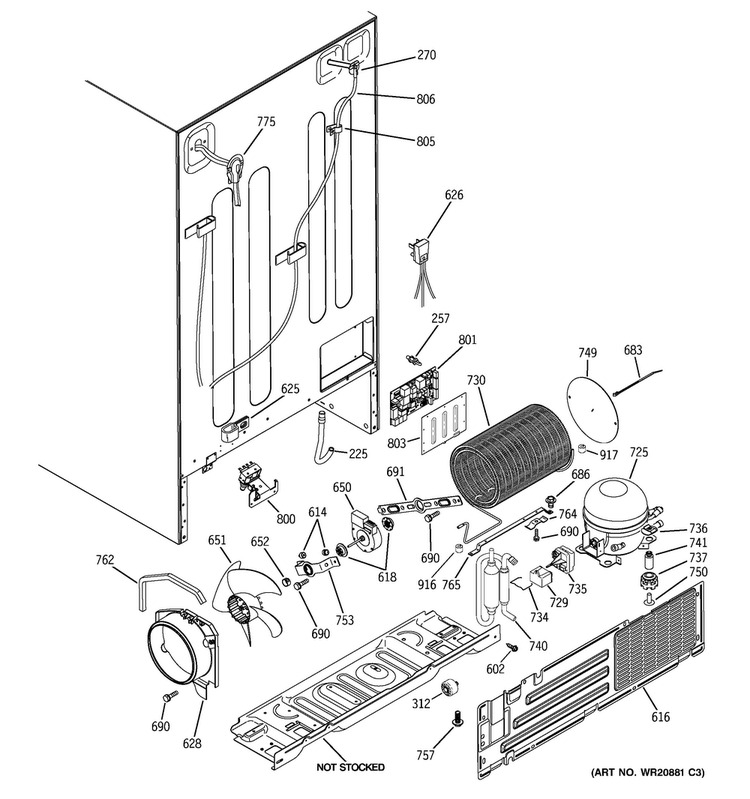 Machine Compartment Diagram and Parts List for PZS23KSEDFSS  General Electric Refrigerator