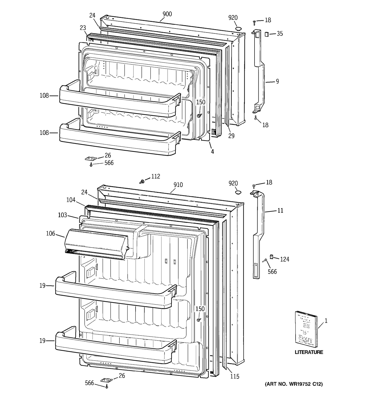 DOORS Diagram and Parts List for MTS17GBSDRWW  General Electric Refrigerator