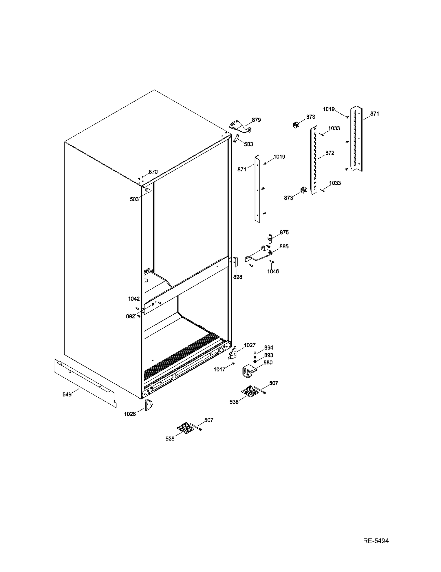 HINGE PARTS Diagram and Parts List for GBR20DSEARBB  General Electric Refrigerator