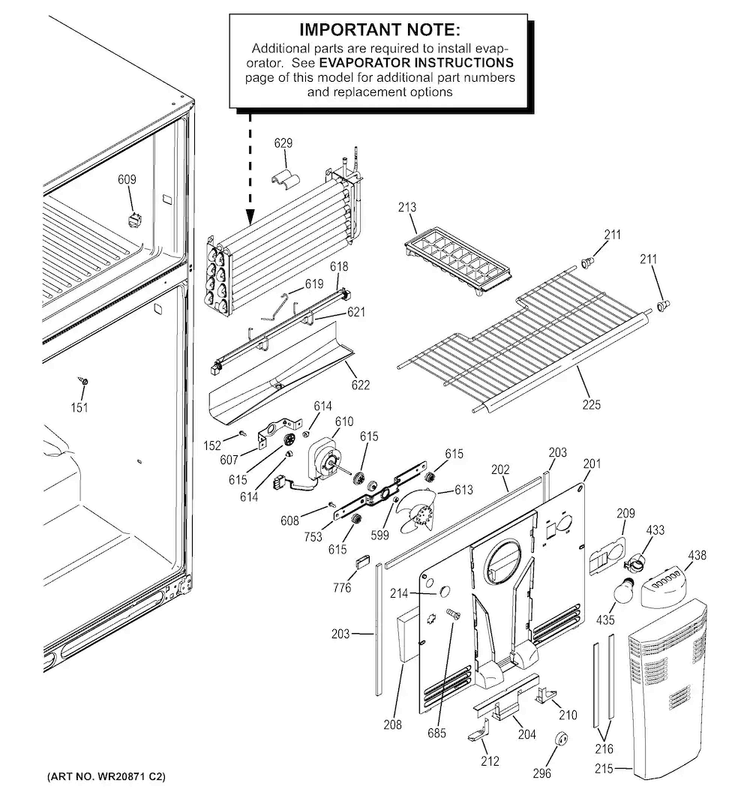 Freezer Section Diagram and Parts List for GTH20JBBAWW  General Electric Refrigerator