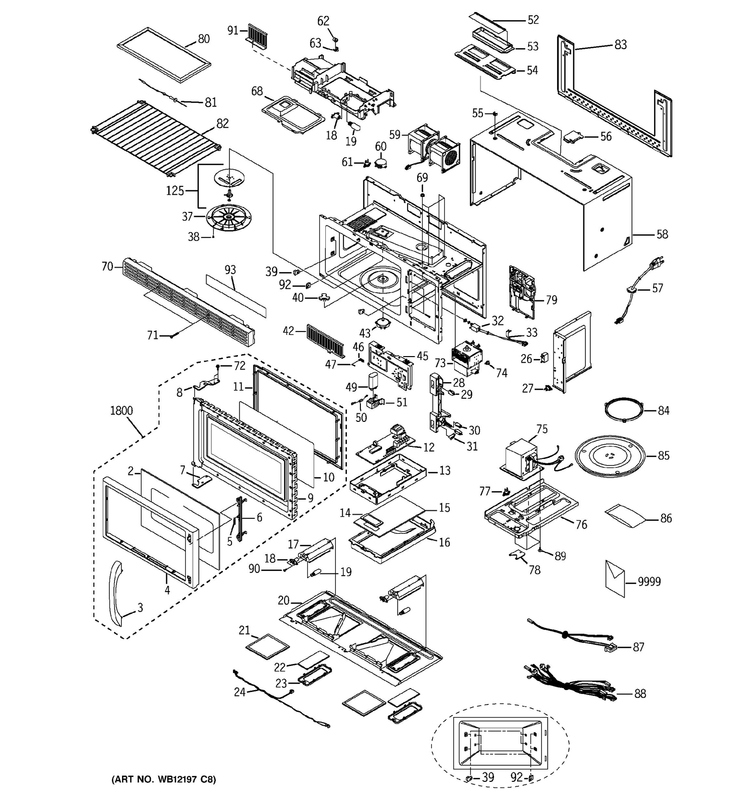 MICROWAVE Diagram and Parts List for GLMV168KB003  General Electric Microwave