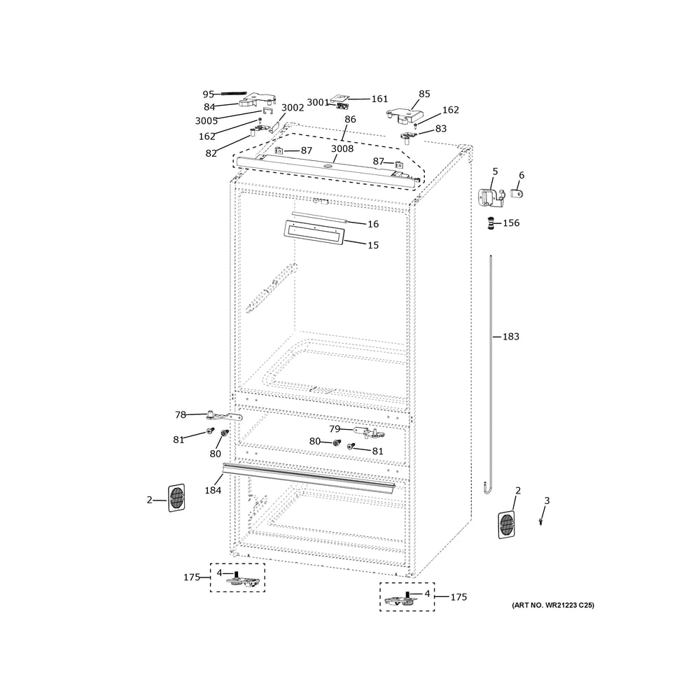 Case Parts Diagram and Parts List for CVE28DP4NHW2  General Electric Refrigerator