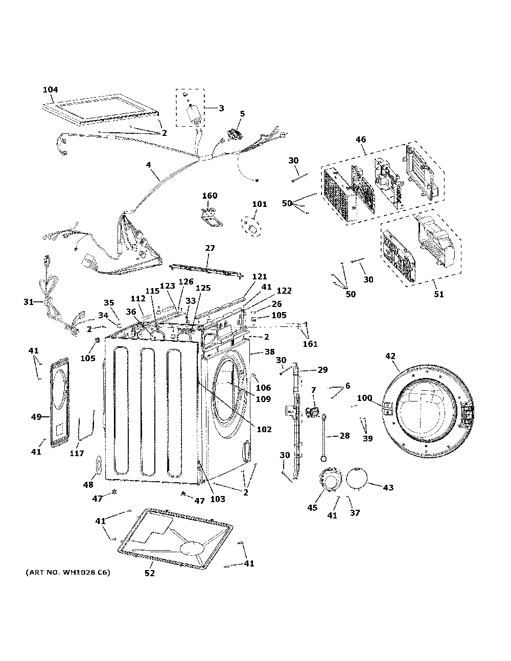 Cabinet Diagram and Parts List for GFQ14ESSN0WW  General Electric Washer Dryer Combo