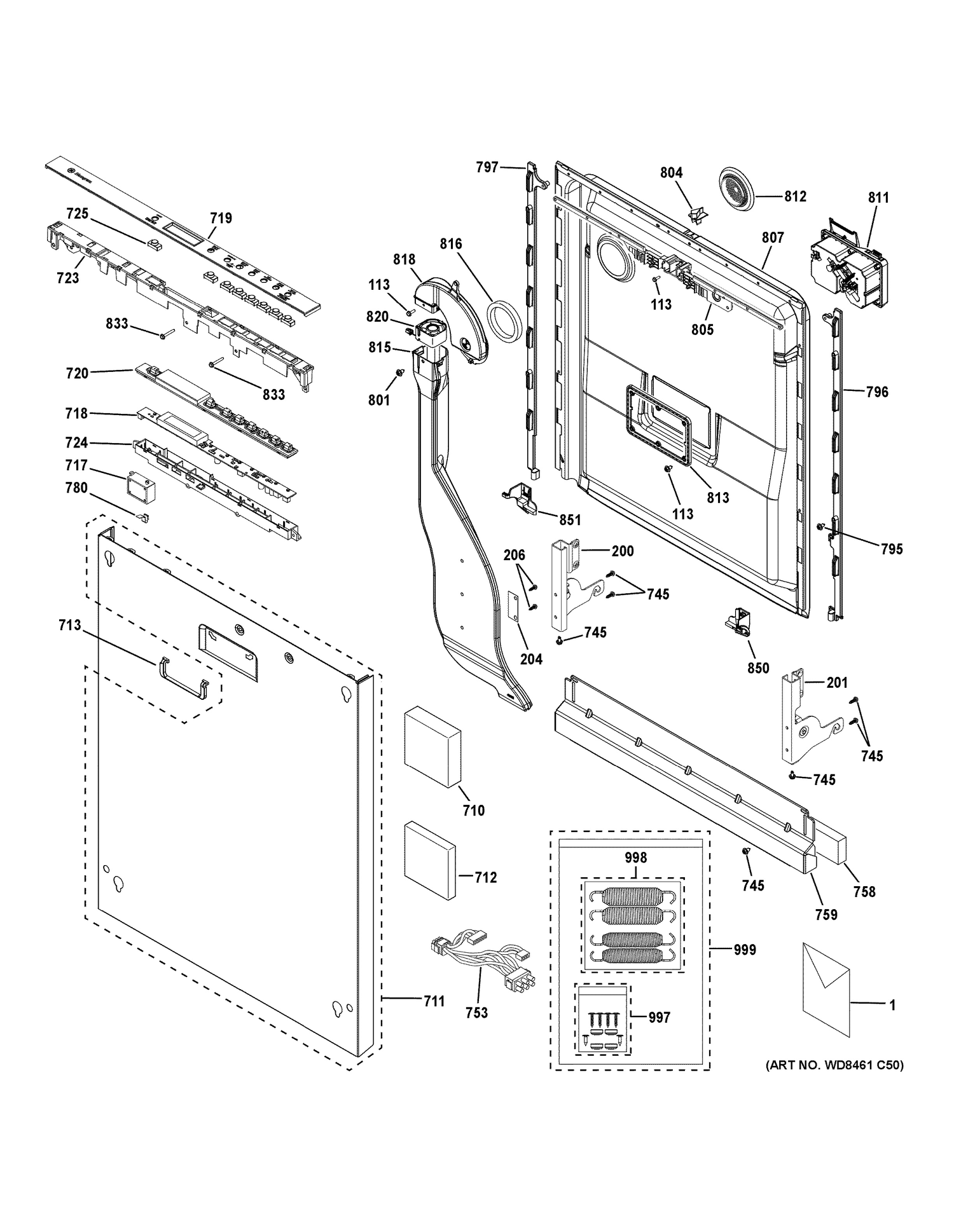 ESCUTCHEON & DOOR ASSEMBLY Diagram and Parts List for ZDT975SIJ2II  General Electric Dishwasher