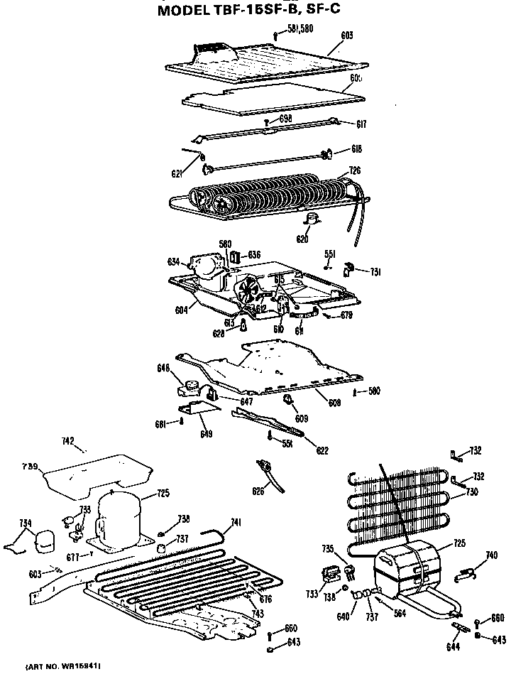 Unit Parts Diagram and Parts List for TBF15SFC  General Electric Refrigerator