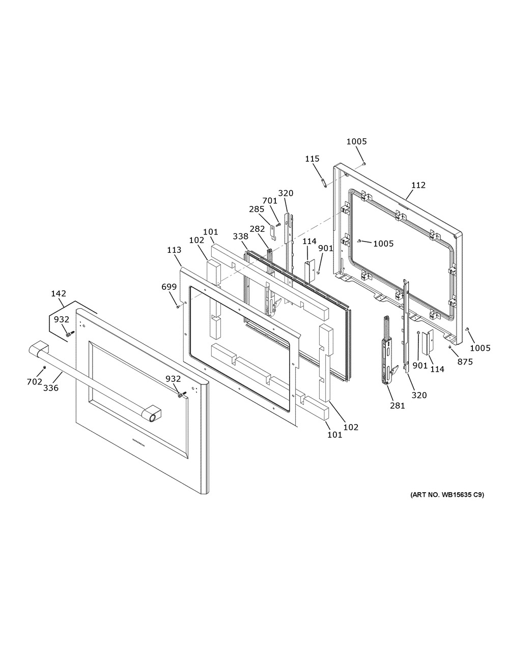 Lower Door Diagram and Parts List for ZTDX1FPSN3SS  General Electric Wall Oven