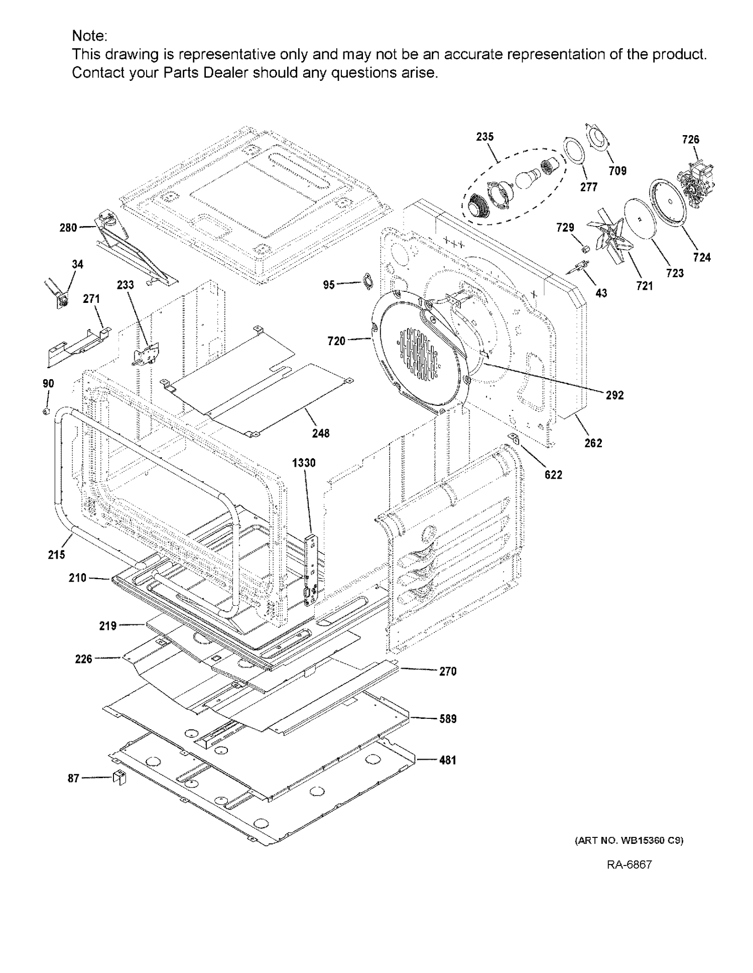 LOWER OVEN Diagram and Parts List for PCGS960BEL1TS  General Electric Range