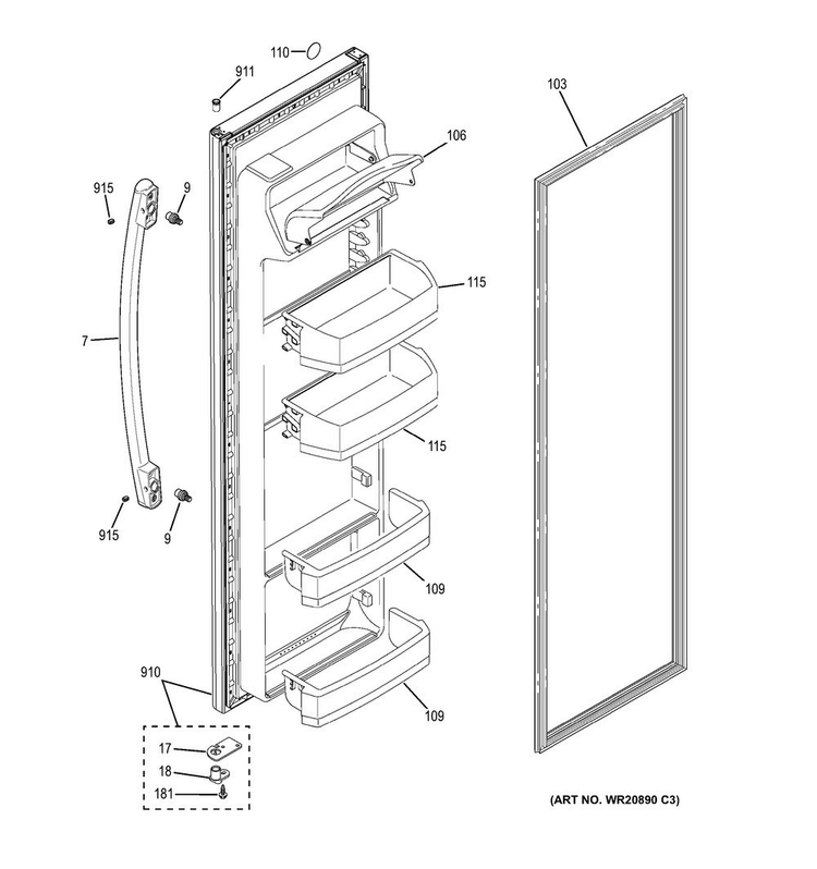 Fresh Food Door Diagram and Parts List for GSE25ETHDBB  General Electric Refrigerator