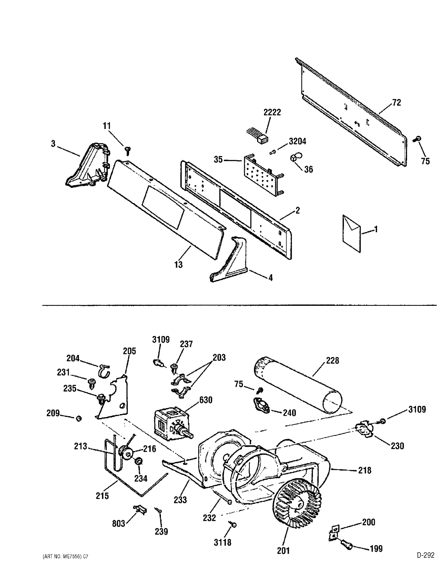 CONTROL BLOWER Diagram and Parts List for UPSE592GA0WW  General Electric Dryer