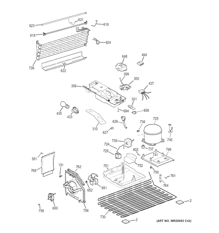 Unit Parts Diagram and Parts List for GTS17DBEMRWW  General Electric Refrigerator