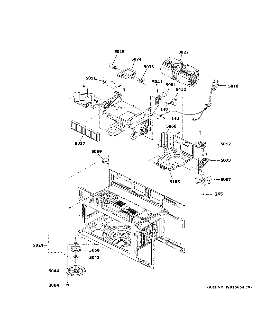 Interior Parts Diagram and Parts List for CVM519P2P8S1  General Electric Microwave