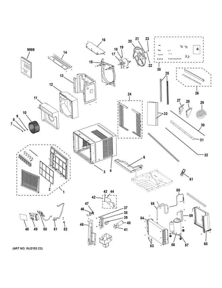 Room Air Conditioner Diagram and Parts List for AEW18DXL1  General Electric Air Conditioner