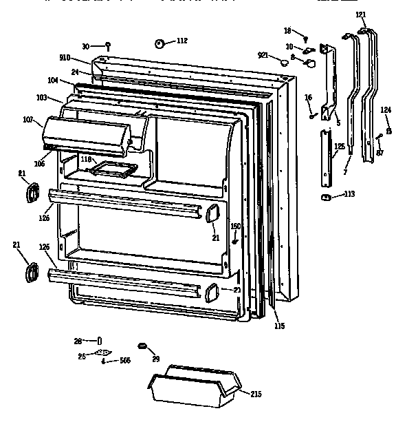 Fresh Food Door Diagram and Parts List for TBX18DASJRAD  General Electric Refrigerator