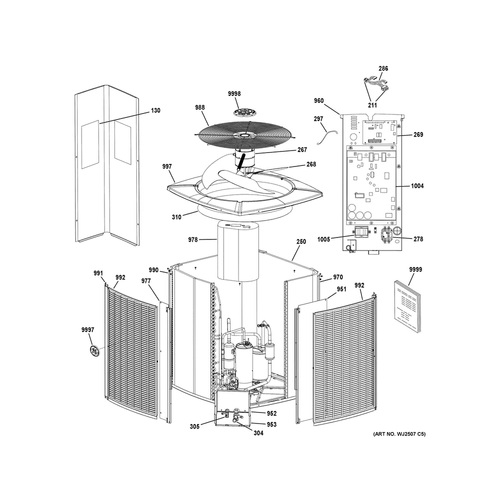 Motor And Chassis Parts Diagram and Parts List for NS22H24MA451A  General Electric Air Conditioner