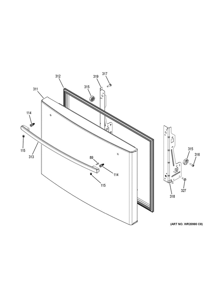 Freezer Door Diagram and Parts List for GYE22HMKDES  General Electric Refrigerator