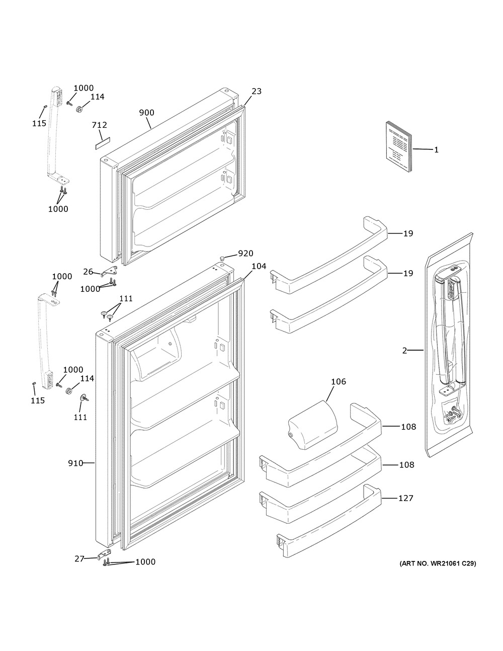 Doors Diagram and Parts List for XRS18GGAFSS  General Electric Refrigerator