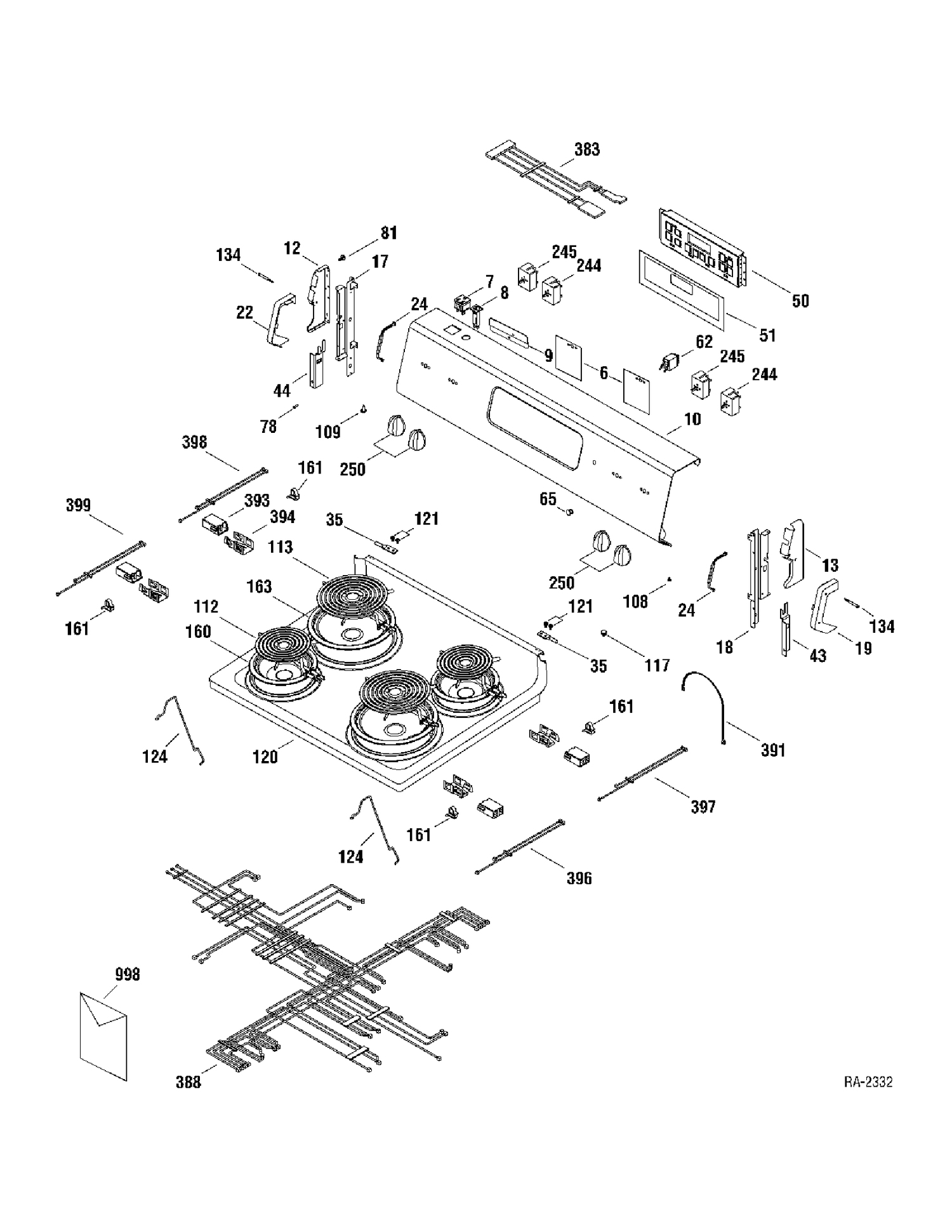 COOKTOP & CONTROLS Diagram and Parts List for MCB757WM1WW  General Electric Range
