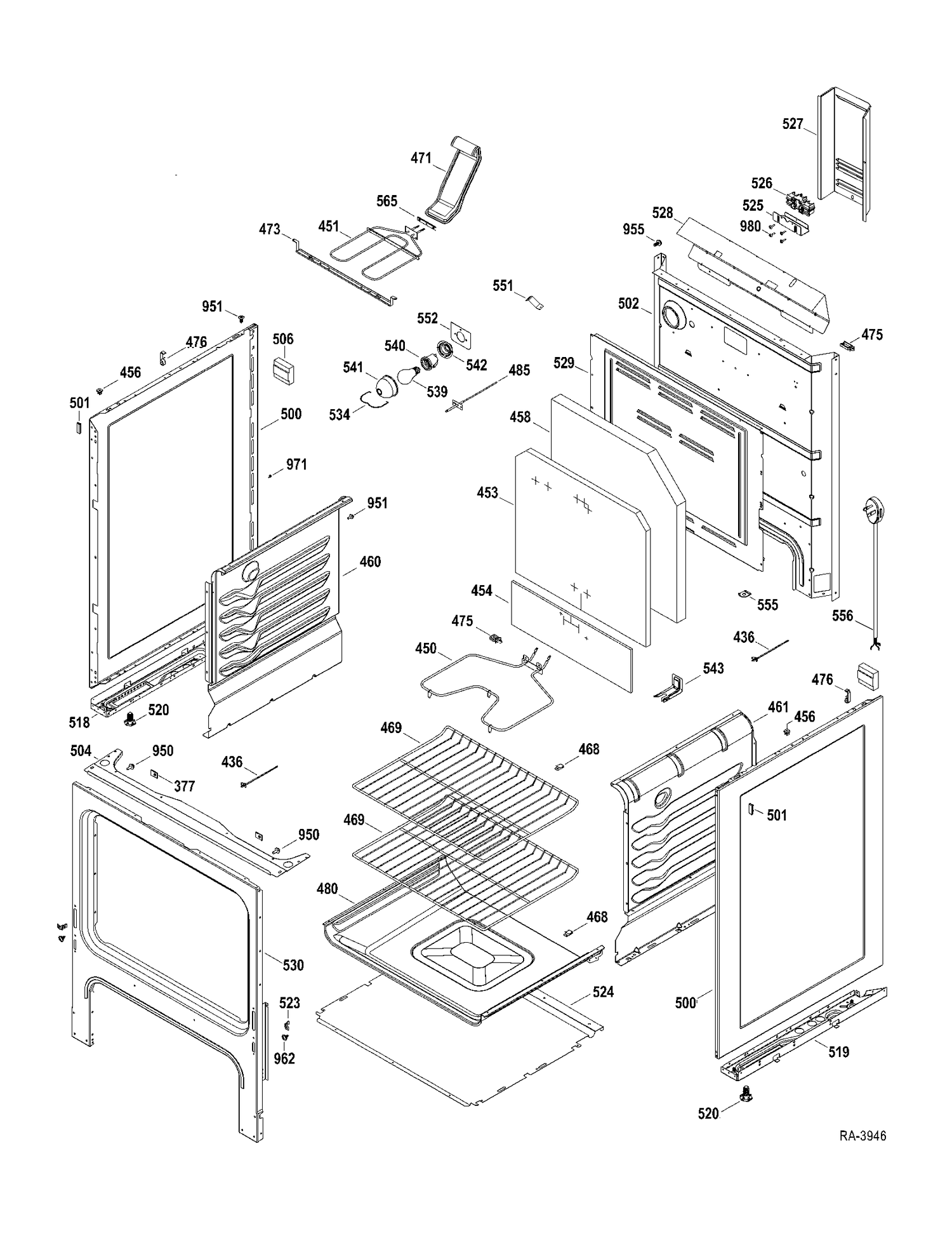 BODY PARTS Diagram and Parts List for RCBS787DN2WW  General Electric Range