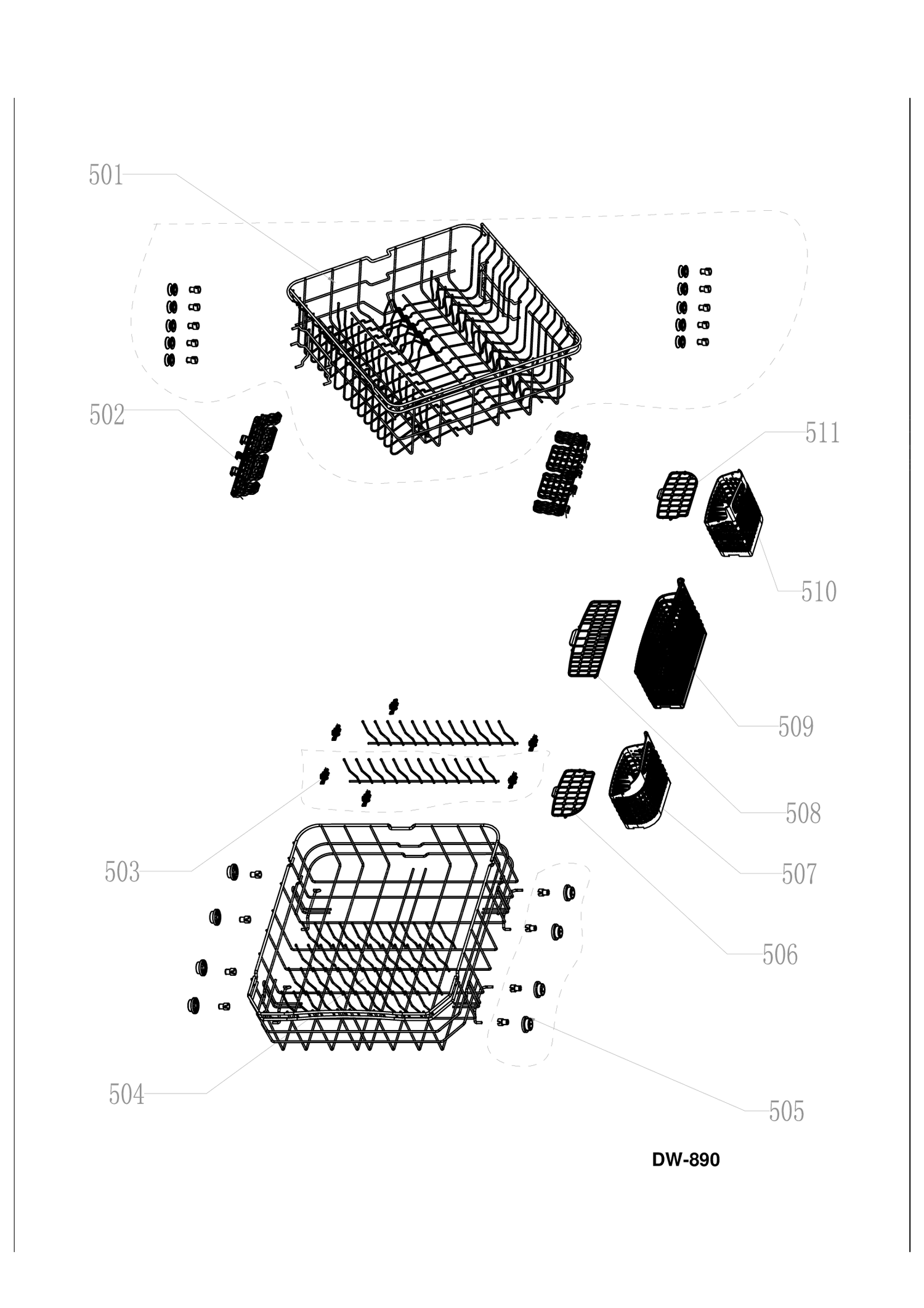 RACKS Diagram and Parts List for GDF620SSF0SS  General Electric Dishwasher