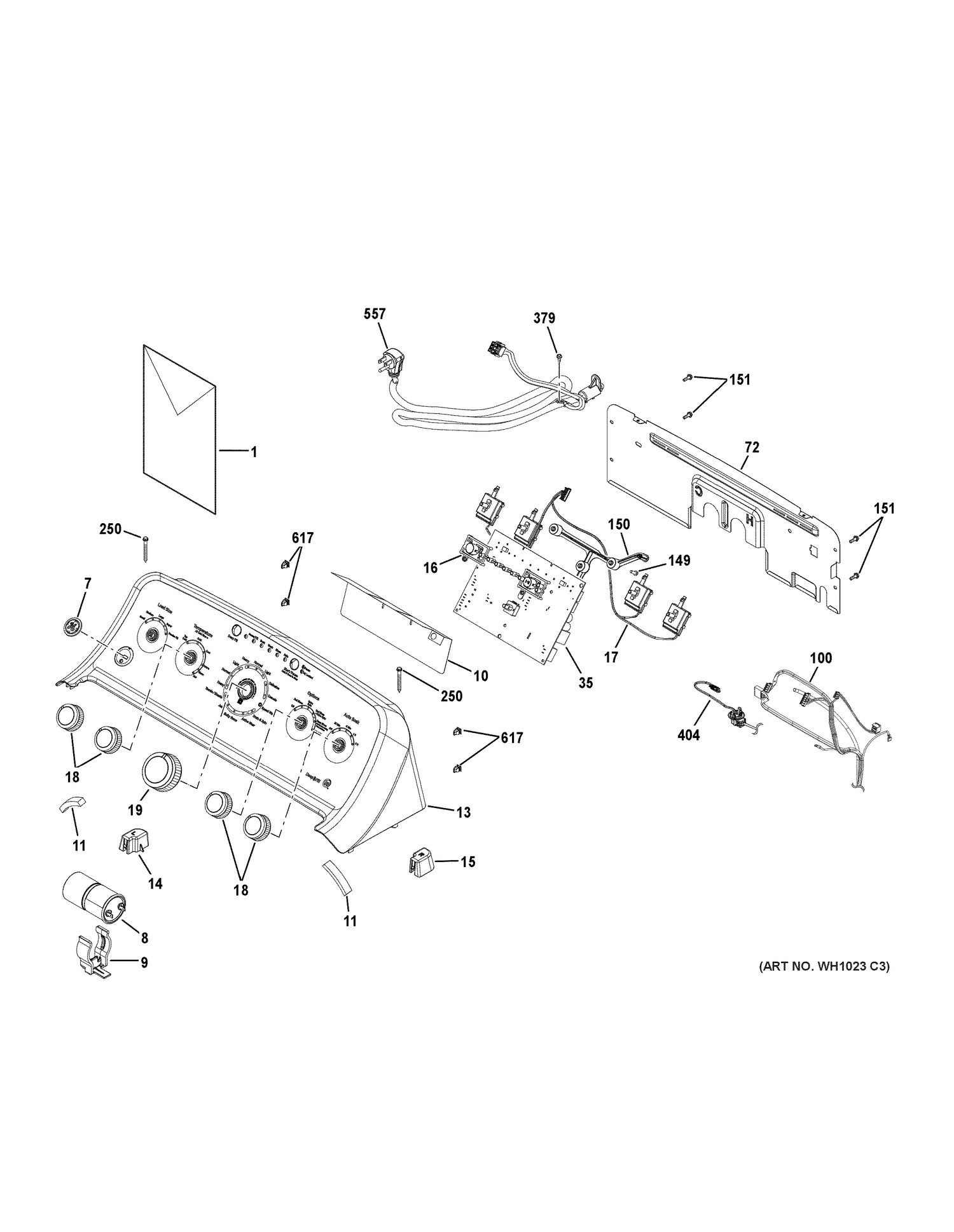 CONTROLS & BACKSPLASH Diagram and Parts List for GTW460ASJ7WW  General Electric Washer