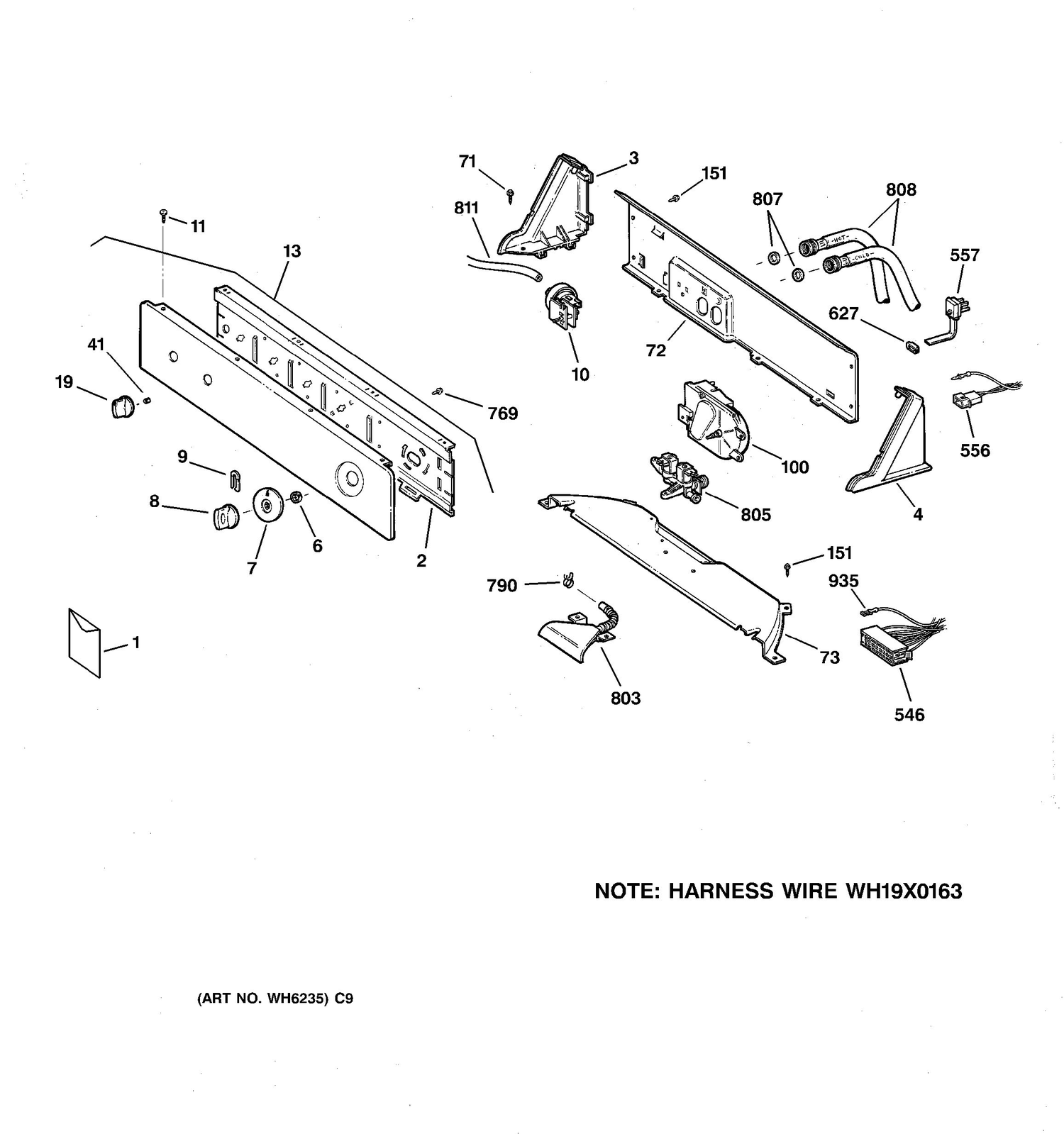CONTROLS & BACKSPLASH Diagram and Parts List for CCXR1060B1WW  General Electric Washer