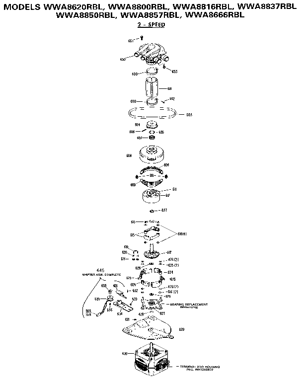 2 Speed Motor Diagram and Parts List for WWA8666RBL  General Electric Washer