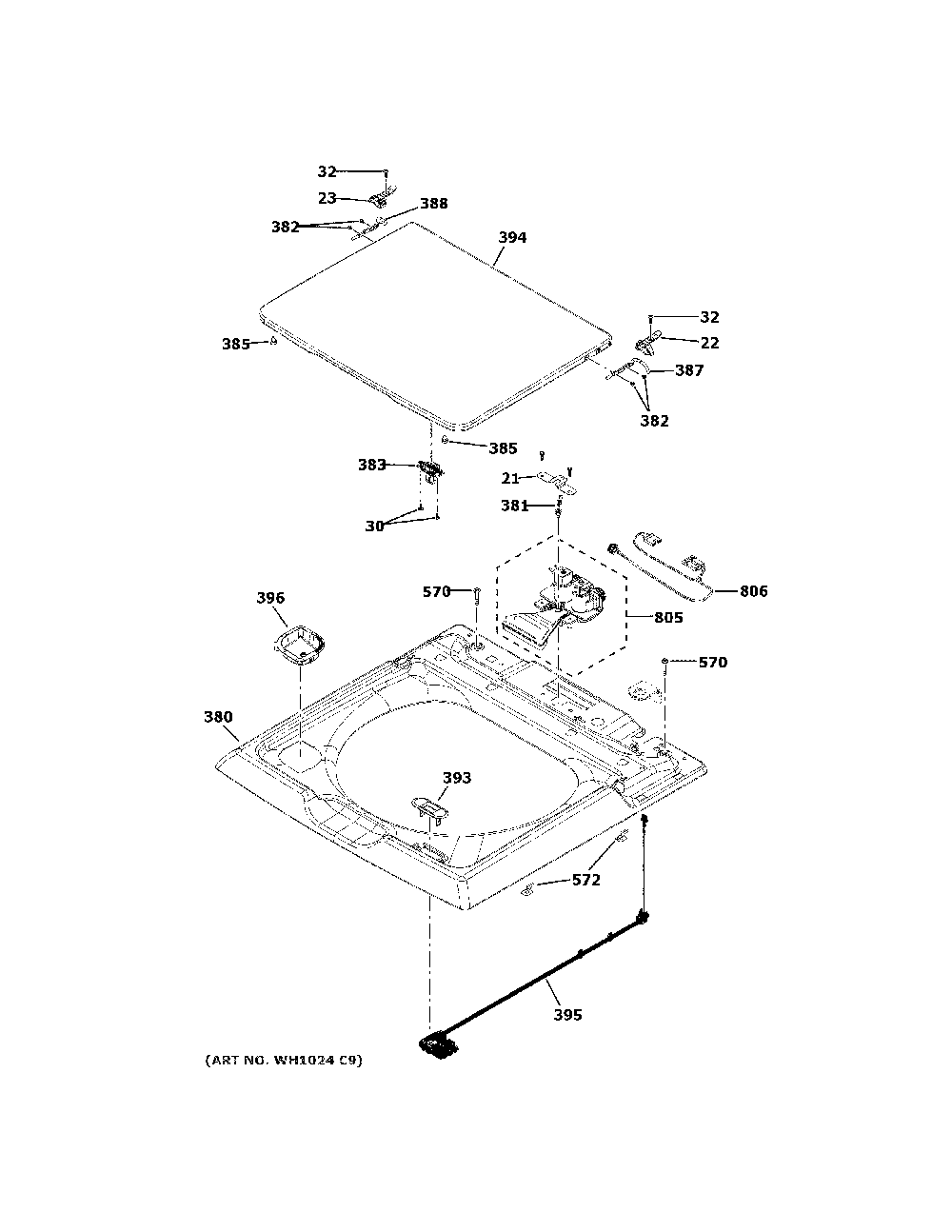 Top Panel And Lid Diagram and Parts List for GTW465ASN8WW  General Electric Washer