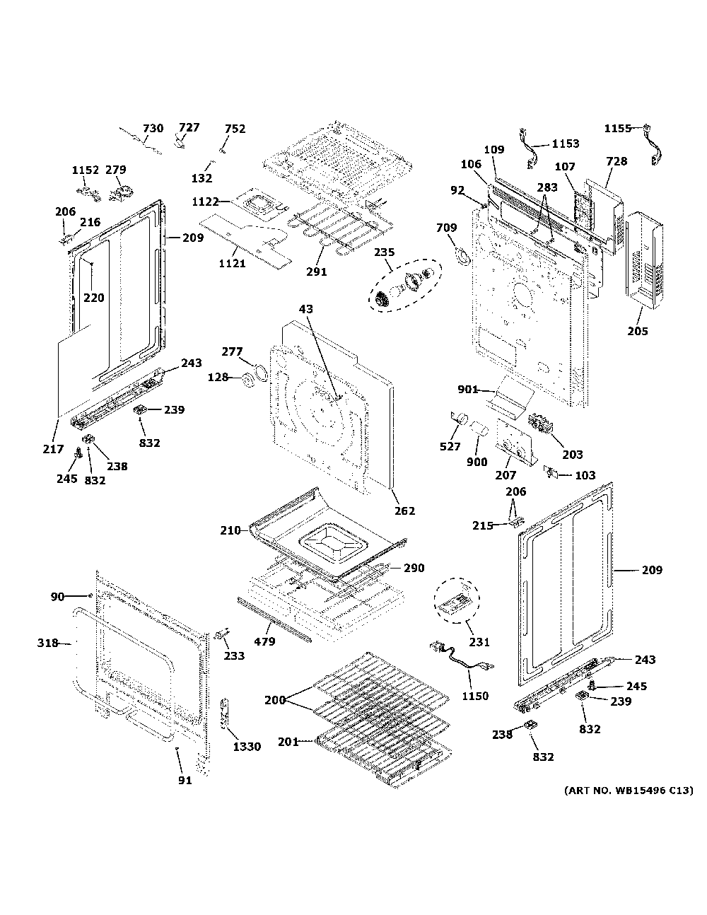 Body Parts Diagram and Parts List for C2S900P2M2S1  General Electric Range