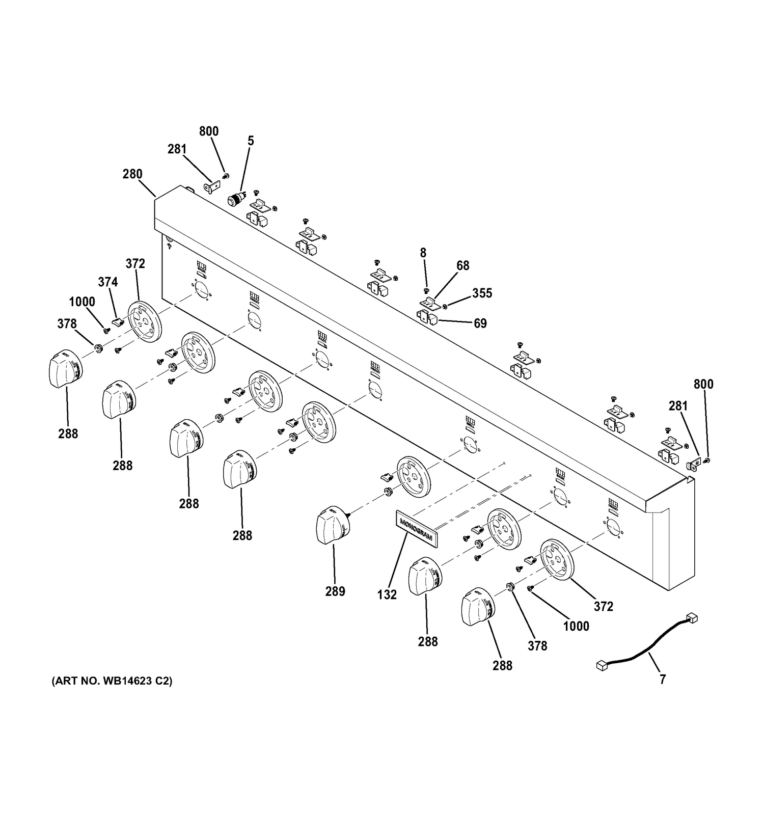 CONTROL PANEL Diagram and Parts List for ZGU486NRP7SS  General Electric Range