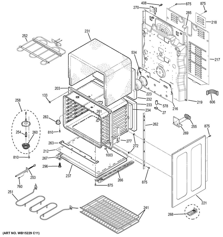 Lower Oven Diagram and Parts List for JB860DJ3BB  General Electric Range