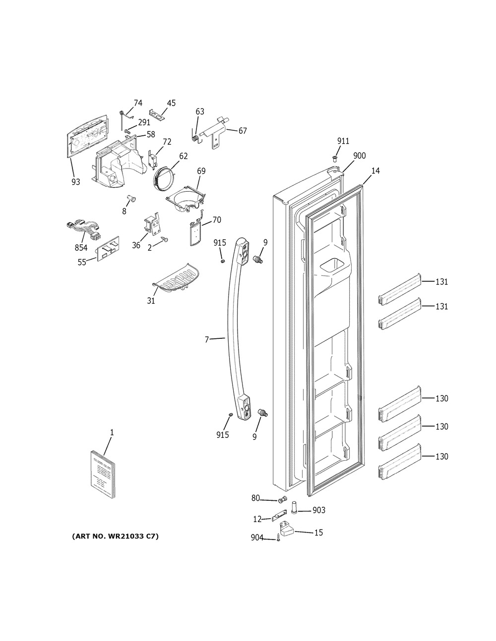 Freezer Door Diagram and Parts List for GZS22IYNBHFS  General Electric Refrigerator