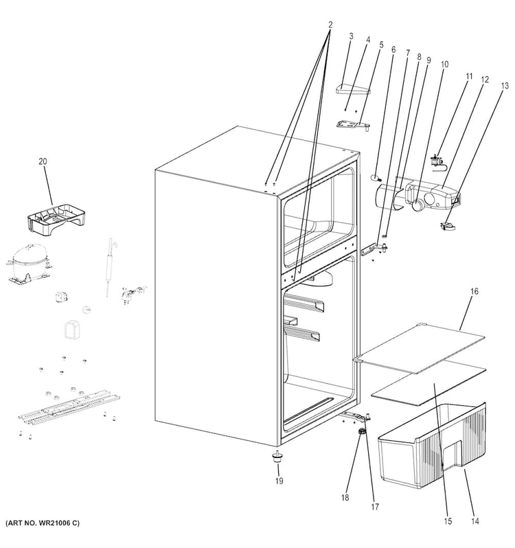Cabinet Diagram and Parts List for GDE03GLHBLB  General Electric Refrigerator