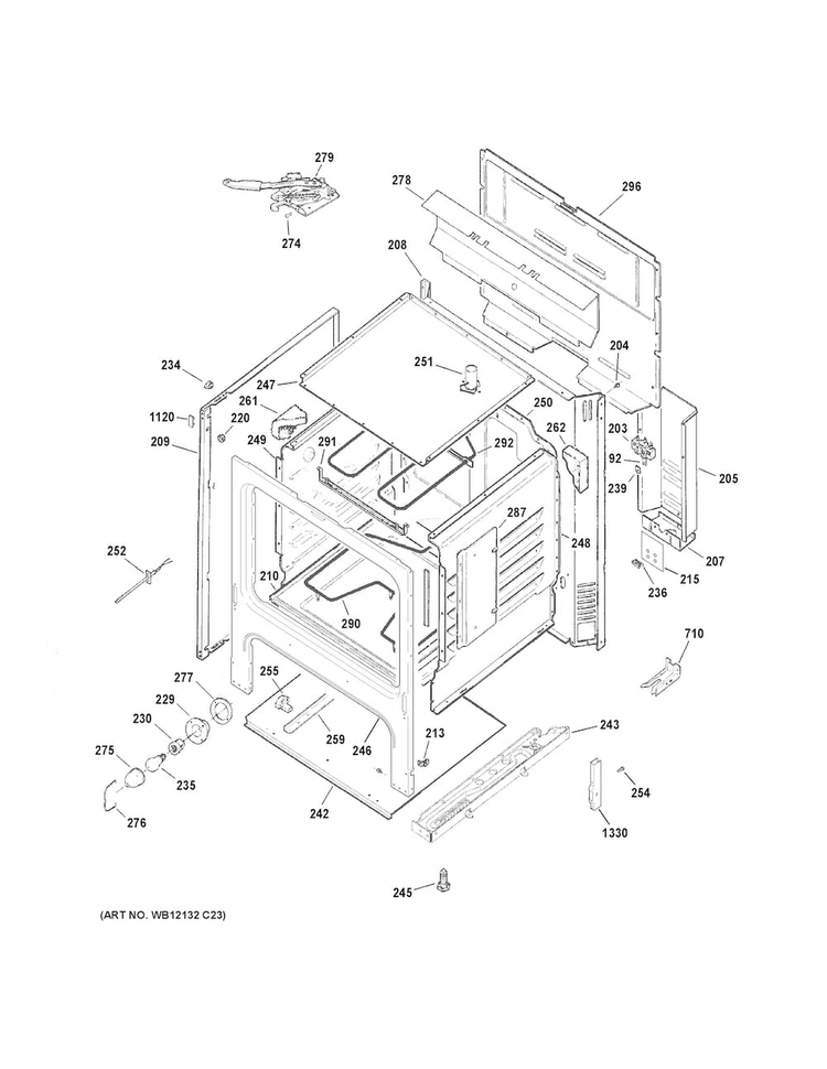 Body Parts Diagram and Parts List for JB255DJ2CC  General Electric Range