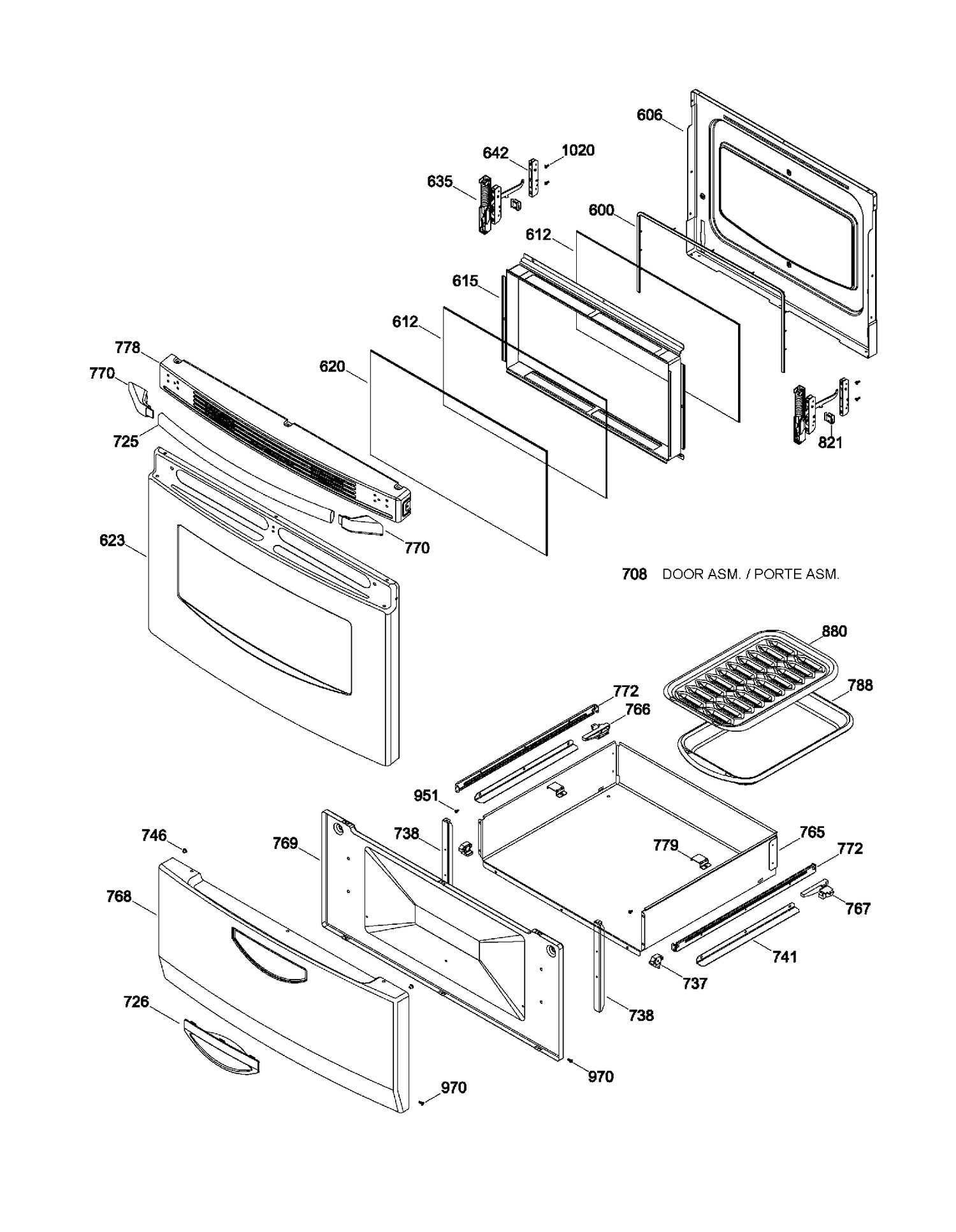 DOOR & DRAWER PARTS Diagram and Parts List for JCAS730M2WW  General Electric Range