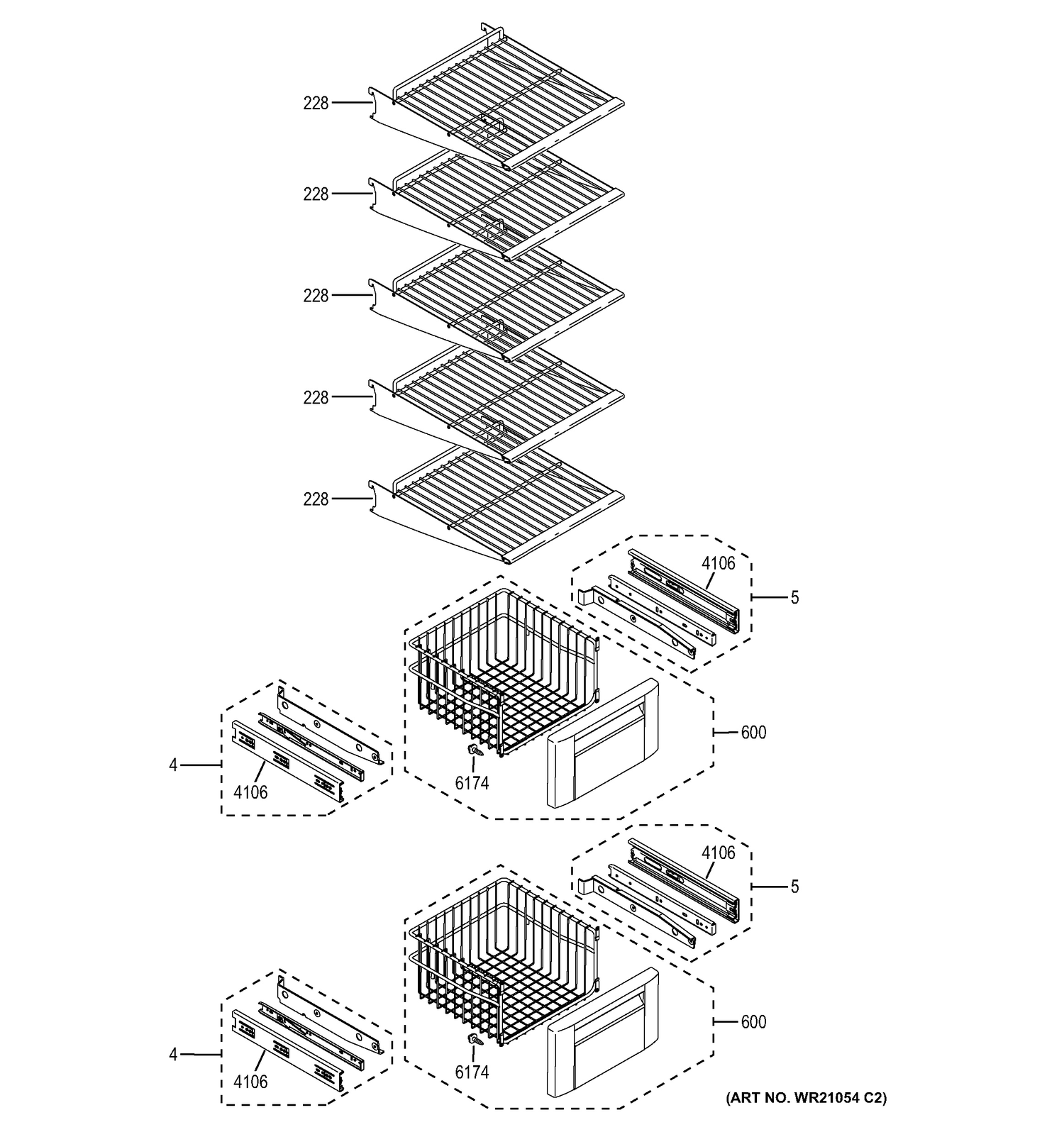 FREEZER SHELVES Diagram and Parts List for ZISB360DHC  General Electric Refrigerator