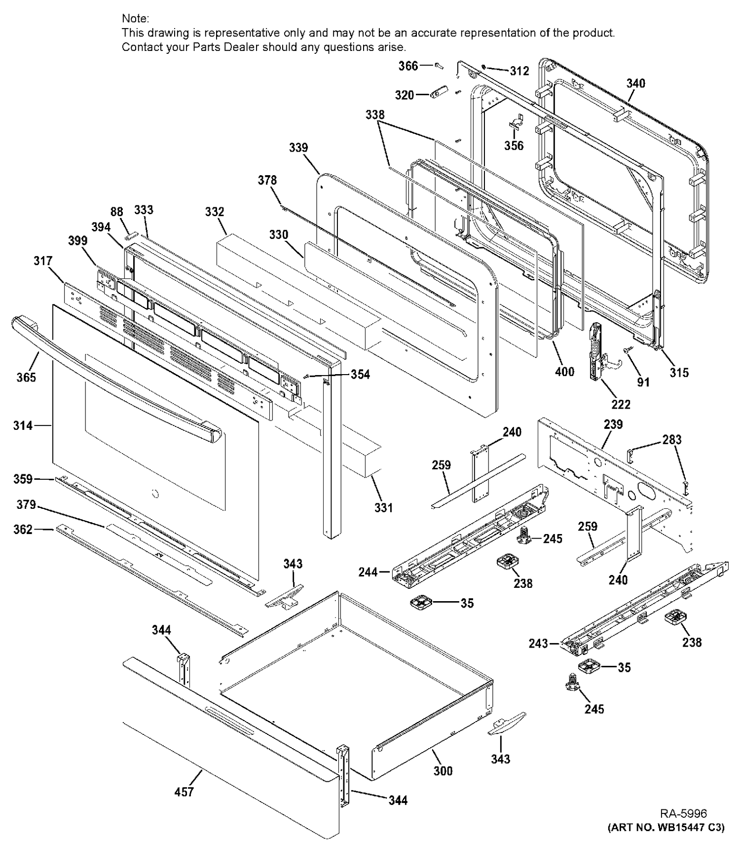 DOOR & DRAWER PARTS Diagram and Parts List for JCGB700DEJ1BB  General Electric Range