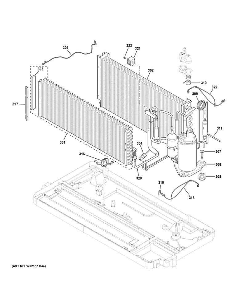 Sealed System Diagram and Parts List for AZ65H12EACW1  General Electric Air Conditioner