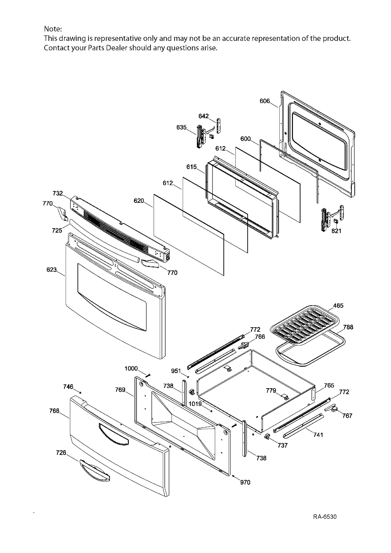 DOOR & DRAWER Diagram and Parts List for JCAS730M5WW  General Electric Range
