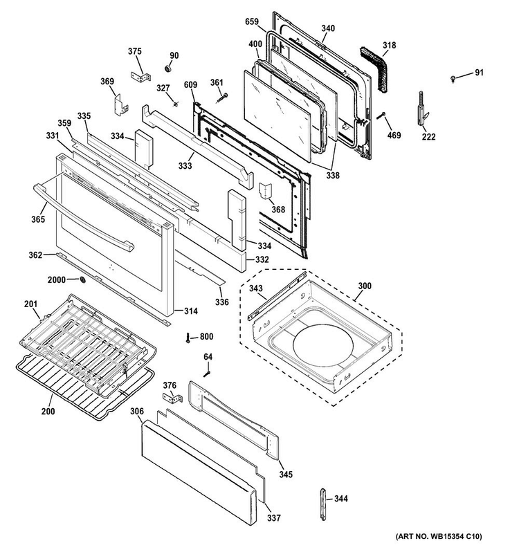 Door & Drawer Parts Diagram and Parts List for PGB940DEF2BB  General Electric Range