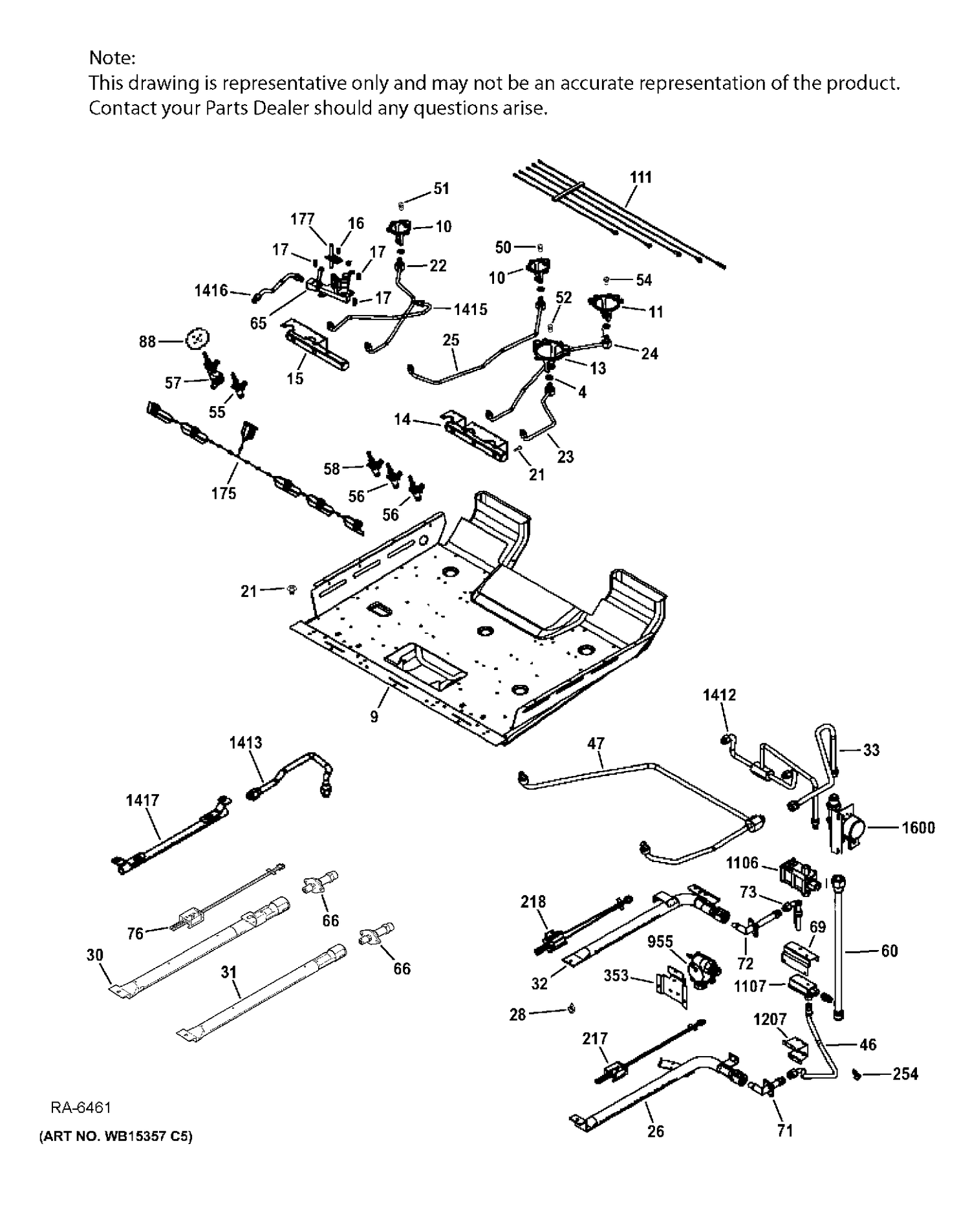 GAS & BURNER PARTS Diagram and Parts List for PCGS950SEF4SS  General Electric Range