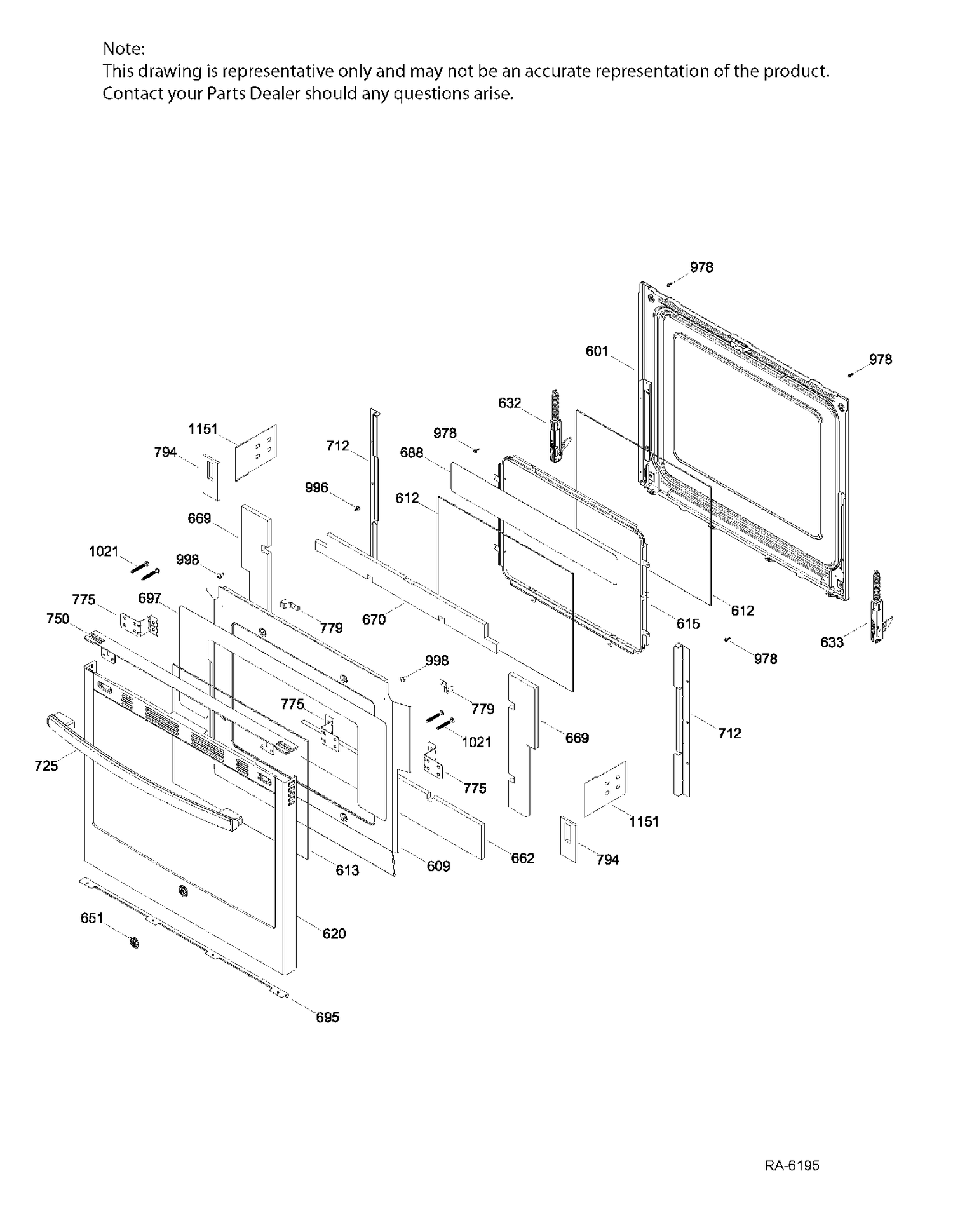 DOOR Diagram and Parts List for PCB940SK1SS  General Electric Range