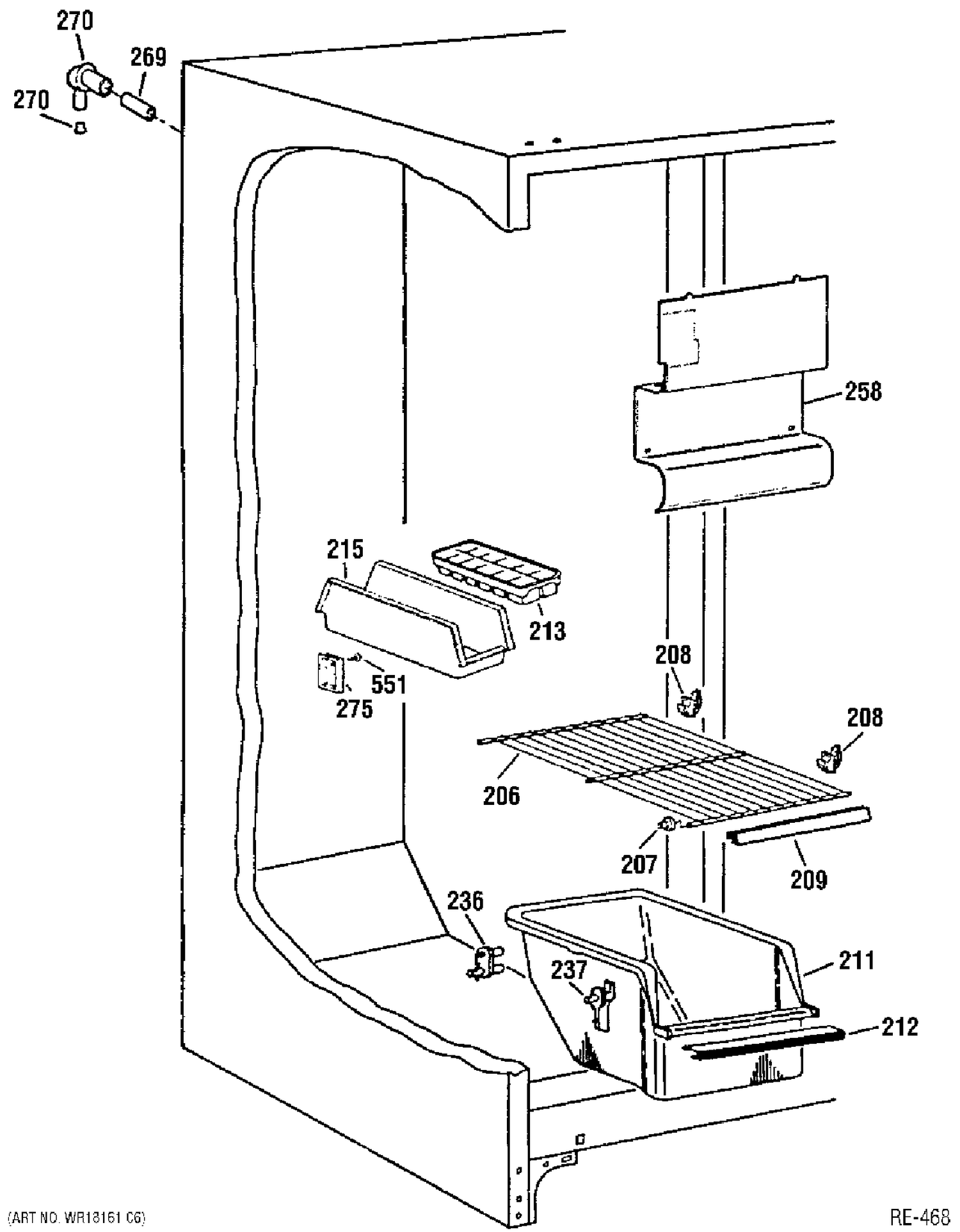 FREEZER SHELVES Diagram and Parts List for 39761-1  General Electric Refrigerator