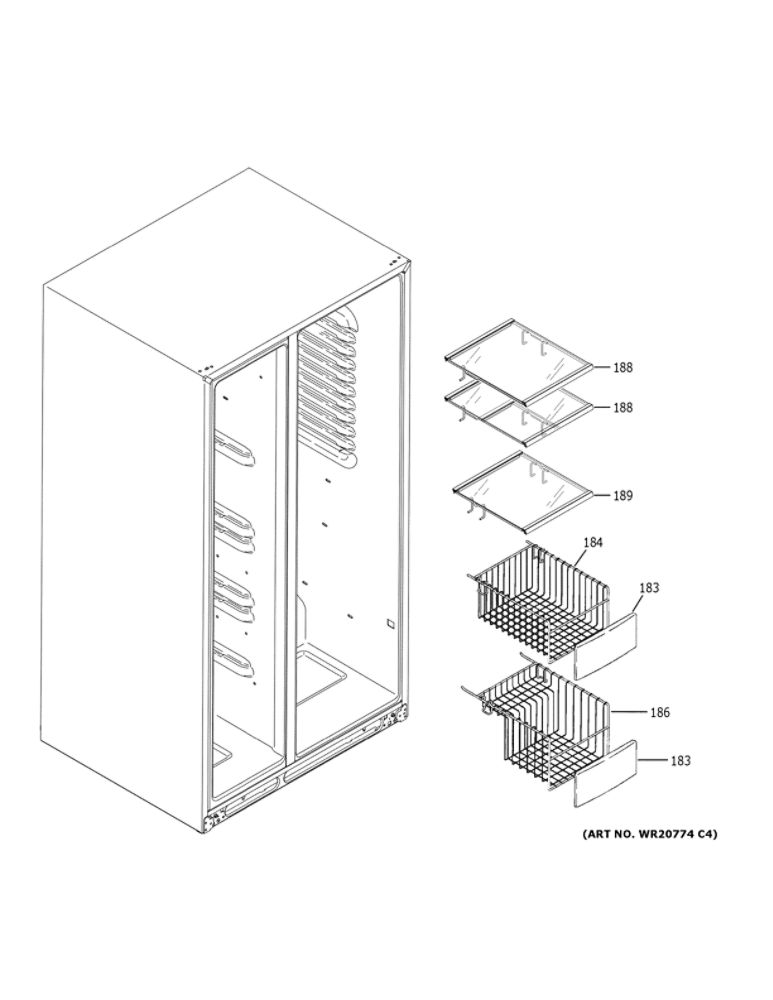 Freezer Shelves Diagram and Parts List for GSS25IGNEHWW  General Electric Refrigerator