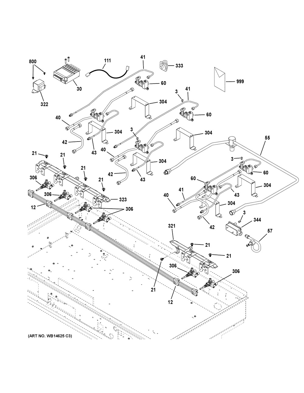 Gas & Burner Parts Diagram and Parts List for CGU486P2M1S1  General Electric Cooktop