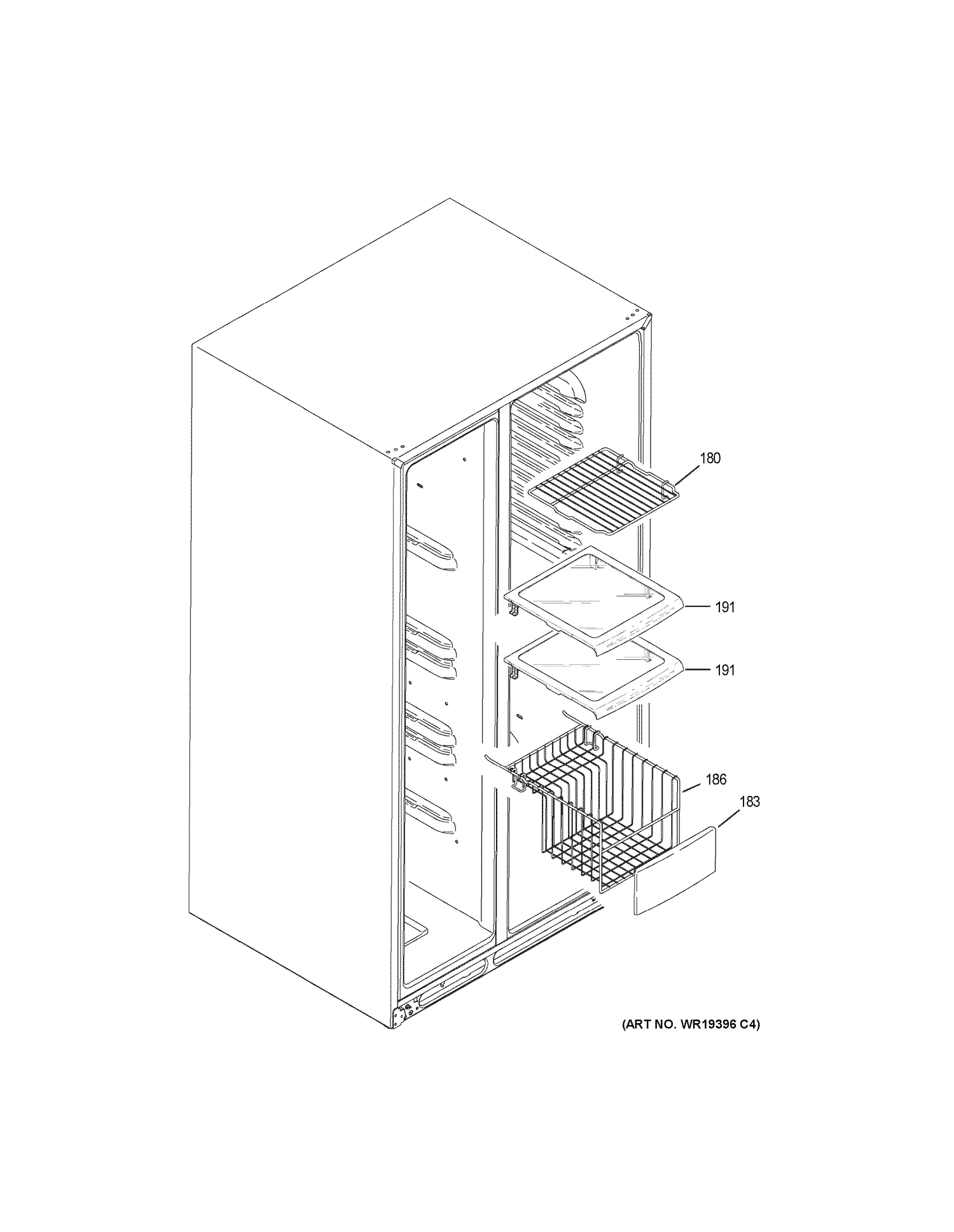 FREEZER SHELVES Diagram and Parts List for GZS22DGJJFWW  General Electric Refrigerator