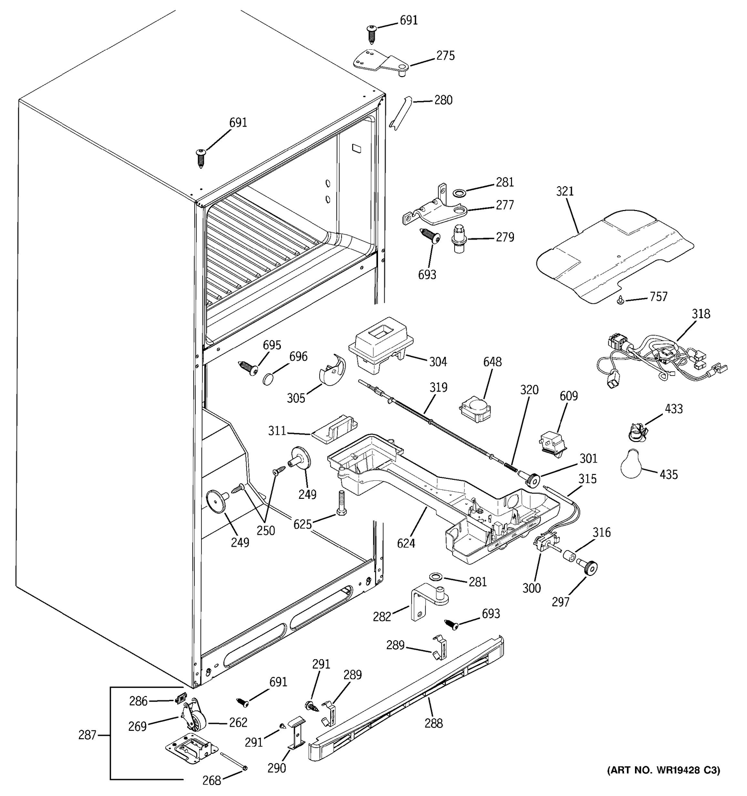 FRESH FOOD SECTION Diagram and Parts List for 38485KBRDRBB  General Electric Refrigerator