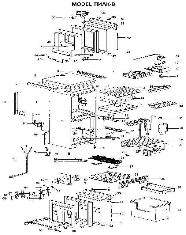 Refregerator Compact Diagram and Parts List for T14AK-B  General Electric Refrigerator
