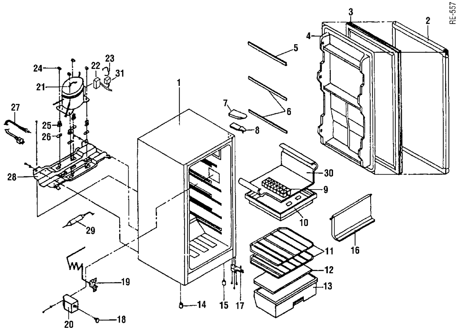 UNIT PARTS Diagram and Parts List for FR-142  General Electric Refrigerator