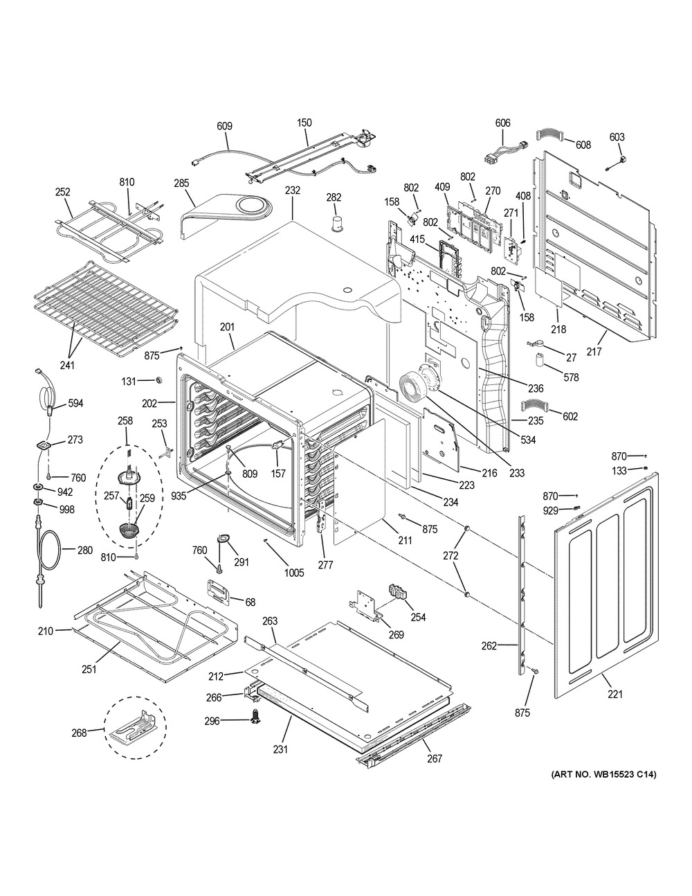 Lower Oven Diagram and Parts List for PS960EL2ES  General Electric Range