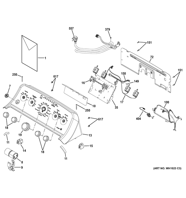 Controls & Backsplash Diagram and Parts List for GTW460AMJ3WW  General Electric Washer